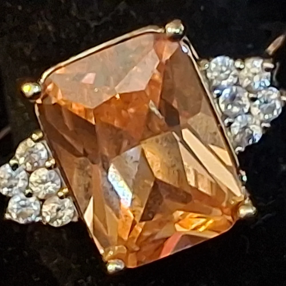 Sterling Silver Women's Ring With Champagne CZ Centerstone Size 11 1/4